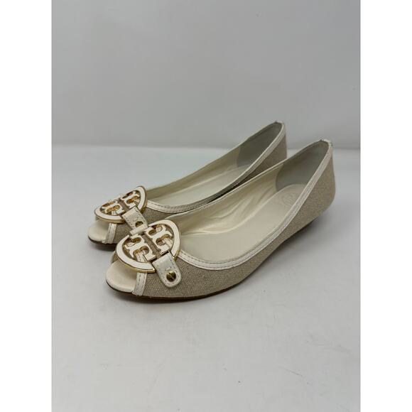 Tory Burch Women’s Amanda Open Toe Demi Metal Monogram Wedge size 9.5 - Picture 1 of 8